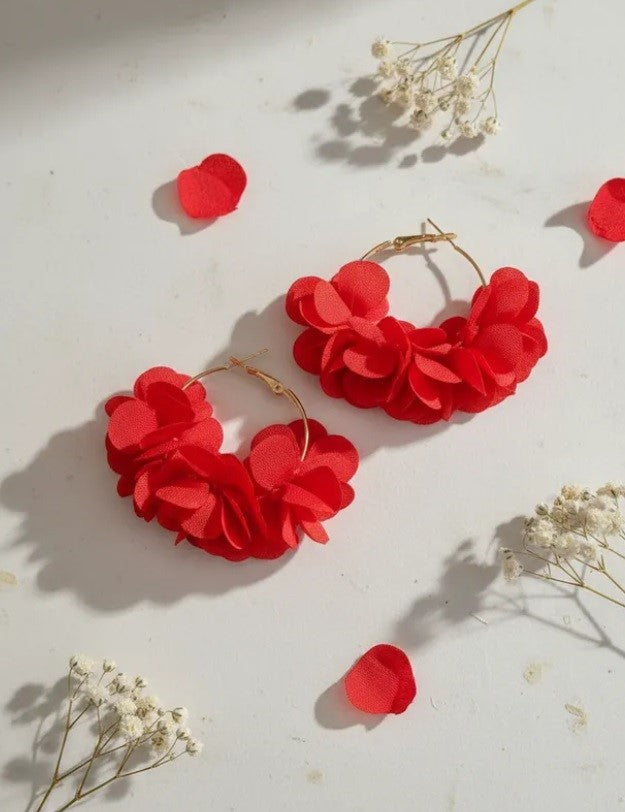 Aros Flor En Tela Rojo