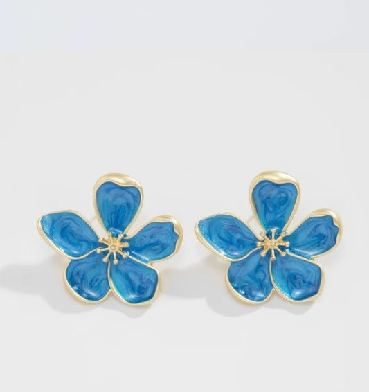 Aros "Tuerca de Flor" Azul