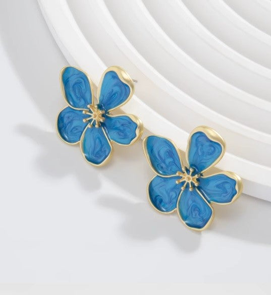 Aros "Tuerca de Flor" Azul