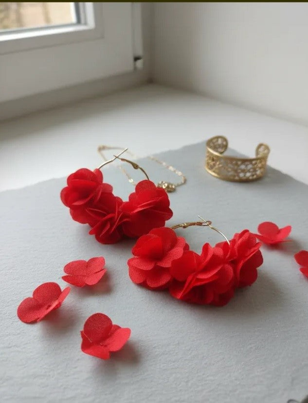 Aros Flor En Tela Rojo