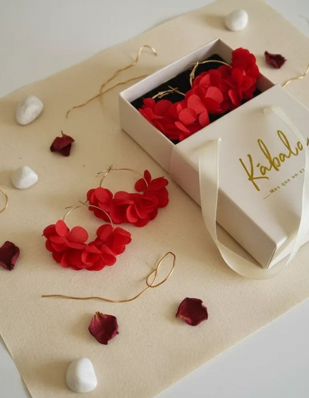Aros Flor En Tela Rojo