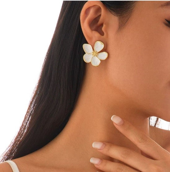 Aros "Tuerca de Flor" Blanco