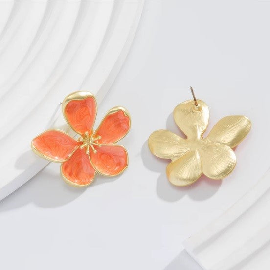 Aros "Tuerca de Flor" Naranja