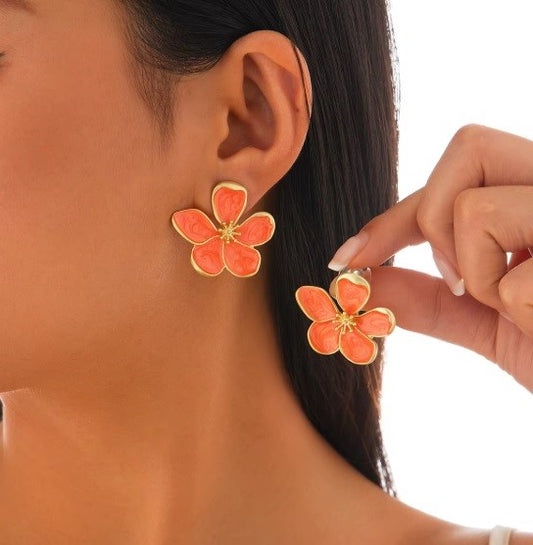 Aros "Tuerca de Flor" Naranja
