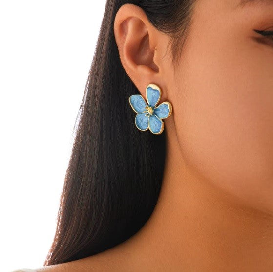 Aros "Tuerca de Flor" Azul