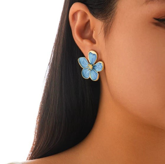 Aros "Tuerca de Flor" Azul