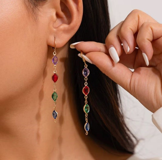 Aros Colgantes de Cristal Coloridos – Diseño Fashion
