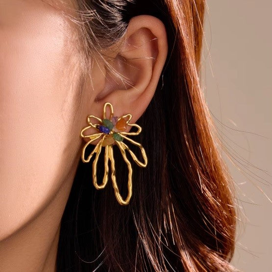 Aros "Flor con Piedras"