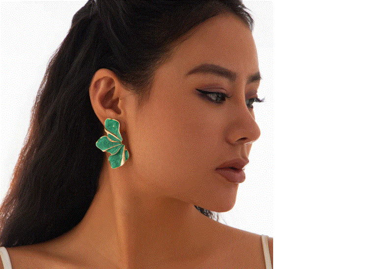 Aros “Flor Grande Multicolor – Stud” Verde