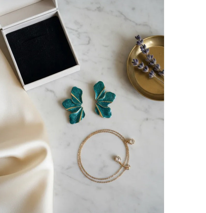 Aros “Flor Grande Multicolor – Stud” Verde