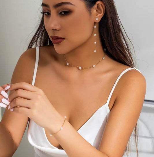 Set Elegance – Cadena de Perlas de Imitación + Opcional Pulsera/Colgante (Diseño Delicado)